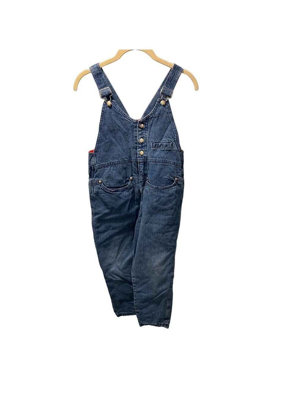 Vintage Lined Red Fleece German Adjustable Strap Denim Overalls Jumpsuit Blue